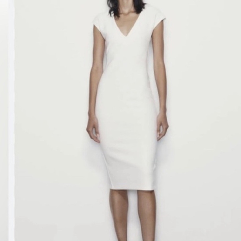 Zara Elegant White V-Neck Dress